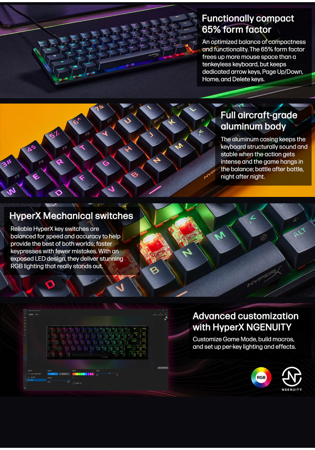 HyperX Alloy Origins 65 HX Aqua Doubleshot PBT Mechanical Wired Gaming ...