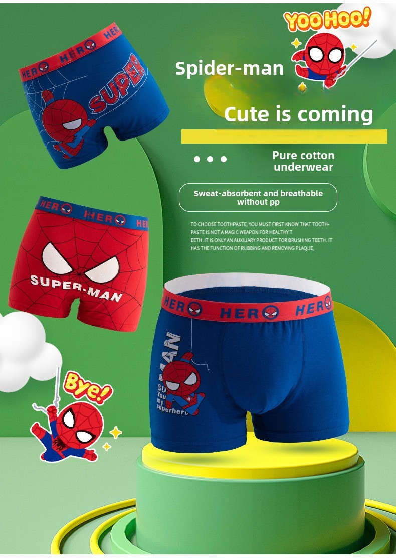 Cotton Spider-Man boy's underpants boxer shorts small middle and large ...