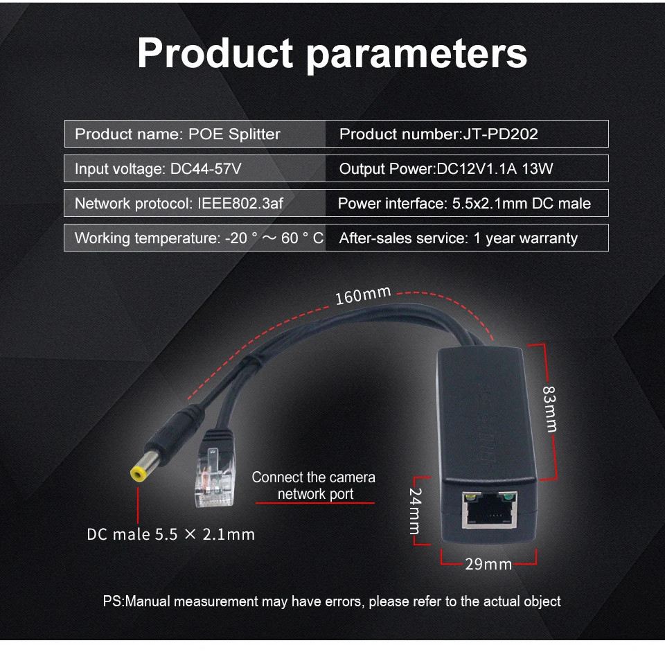PoE Splitter 48V To 12V POE Connectors Splitter Extender Injector ...