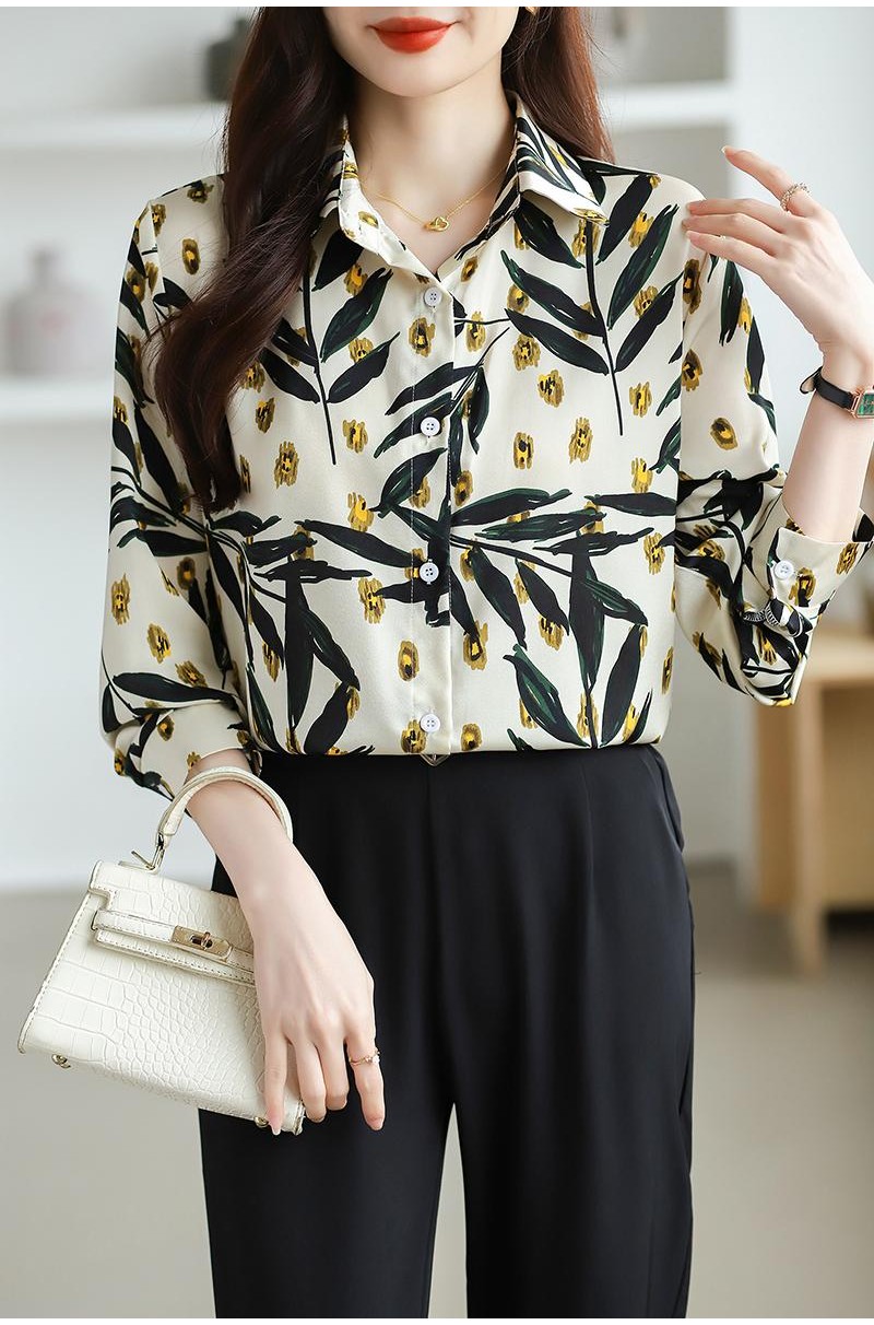 Beige Floral Printed Button-Up Shirt with chrochet Detail