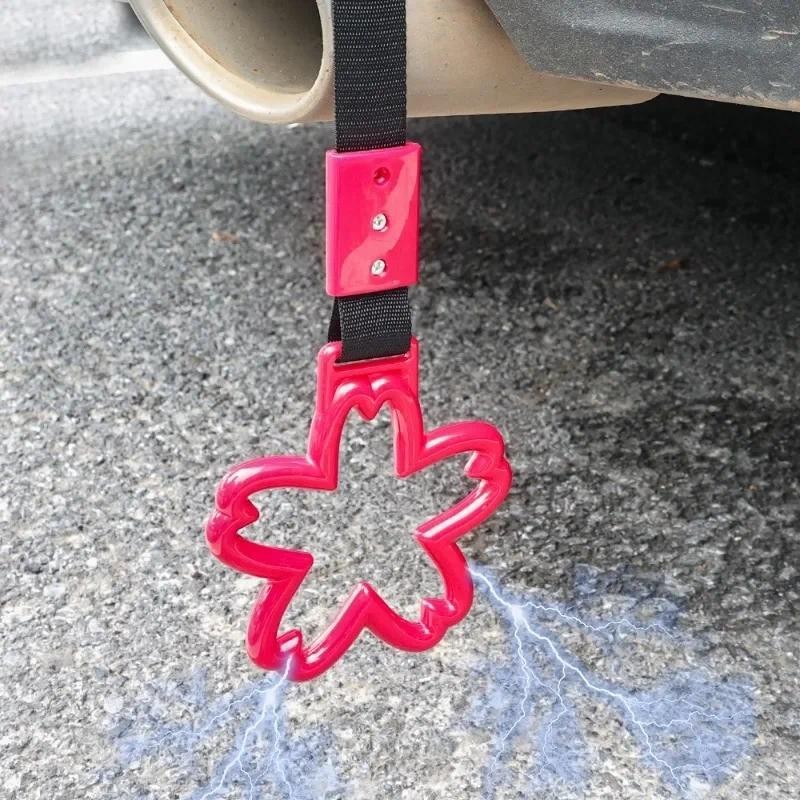 JDM Cherry Blossom Hanging Ring Car Tow Strap Pull Ring Static Belt ...