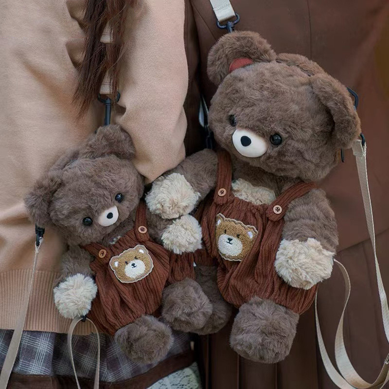 Super Cute Overalls Bear Bag Cartoon Doll Overalls Bear Doll Plush ...