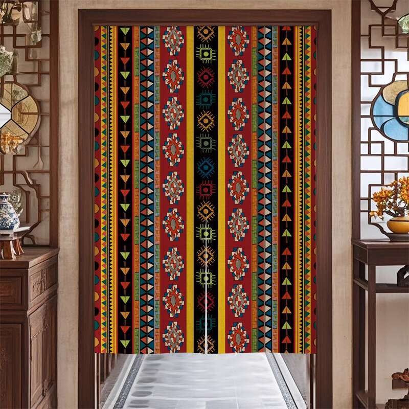 Retro ethnic style fabric door curtain, partition curtain, no punching