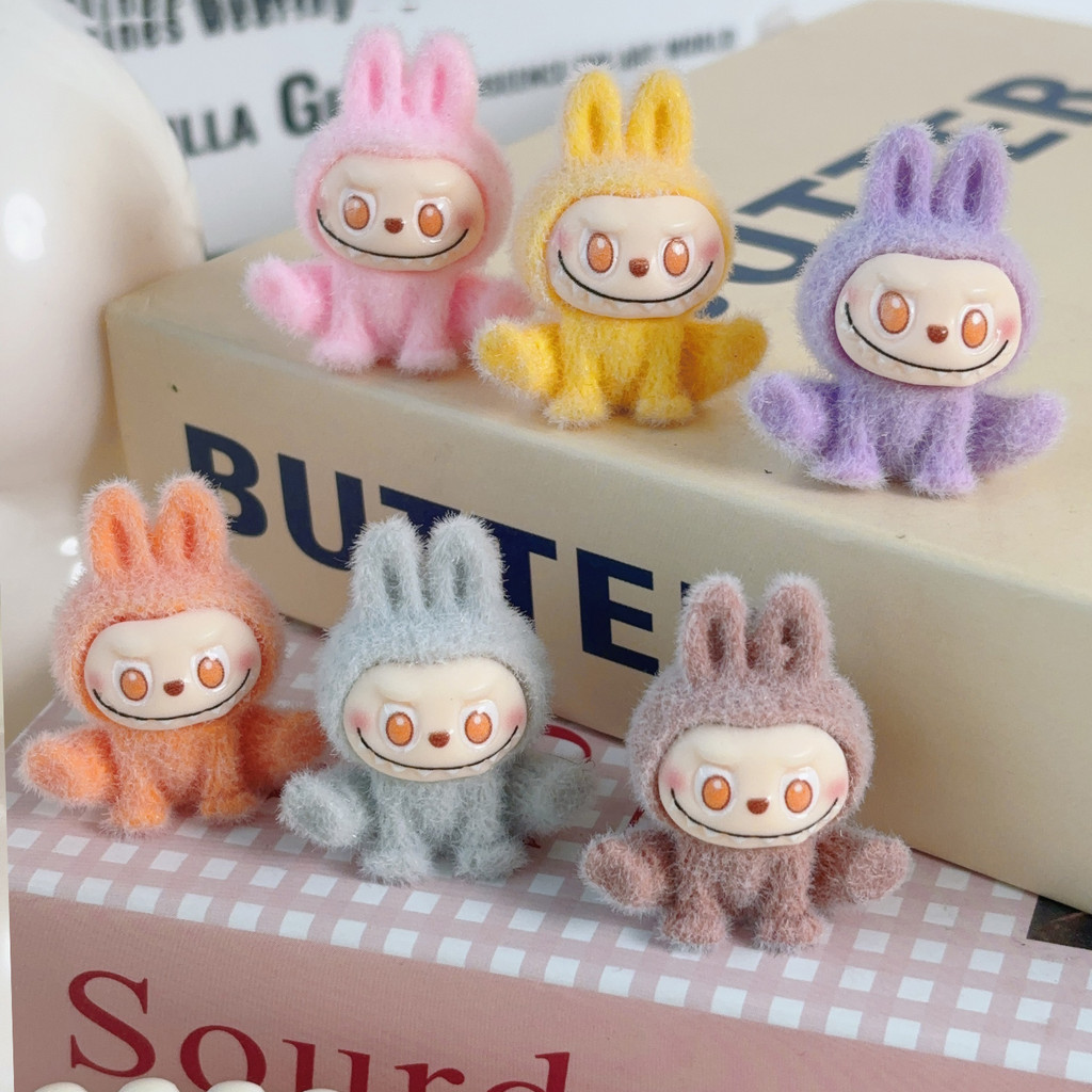 Cute Labubu Sitting Posture Mini Dolls Ornament - Random Color Flocking ...