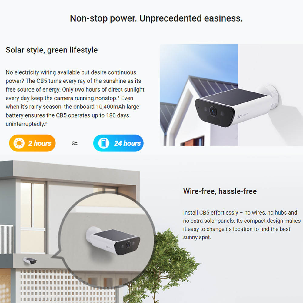 Ezviz CB5 4K 8MP Two Way Talk Built-in Solar Panel Battery Powered ...