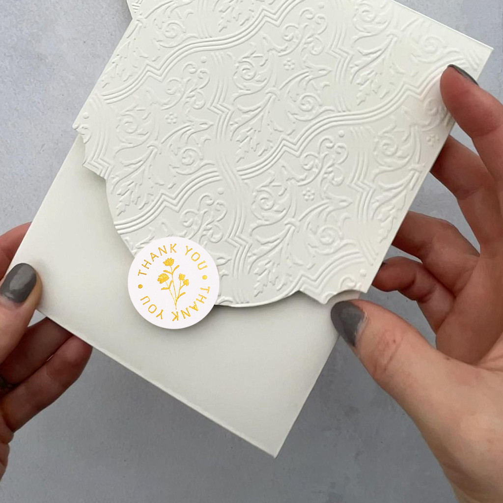 500PCS Gold Foil Thank You Stickers - Round Self Adhesive Gift Card Box ...