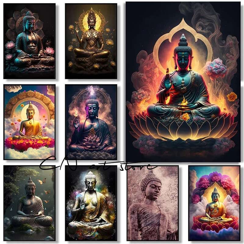 Abstract Figure Meditation Buddhism Buddha Face Mandala Art Posters ...