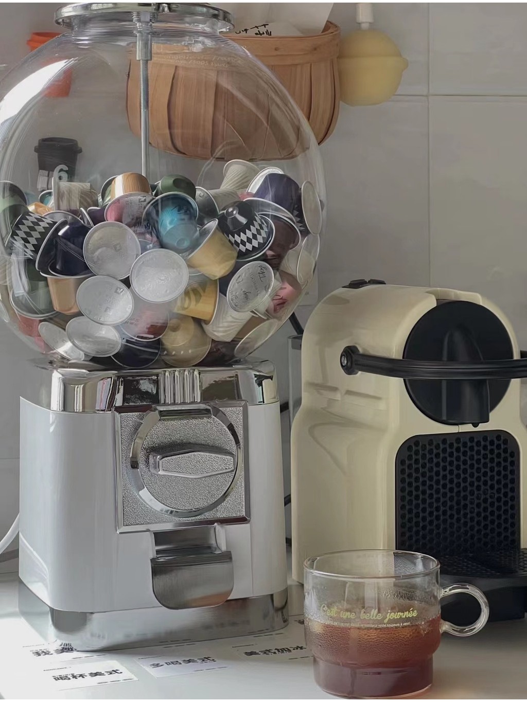 Capsule coffee gashapon storage machine with egg twist, gumball, blind ...