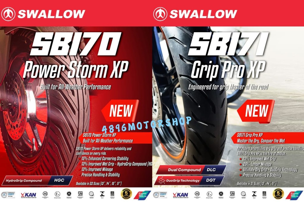 TAYAR TERBARU 2025 SWALLOW SB170 SB171 TYRE TUBELESS POWER STORM GRIP ...