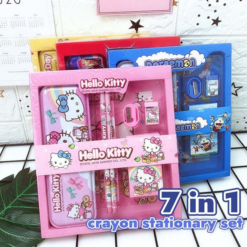 7 IN 1 Student Crayon Stationary Set Cartoon Cute School Pencil Ruler ...
