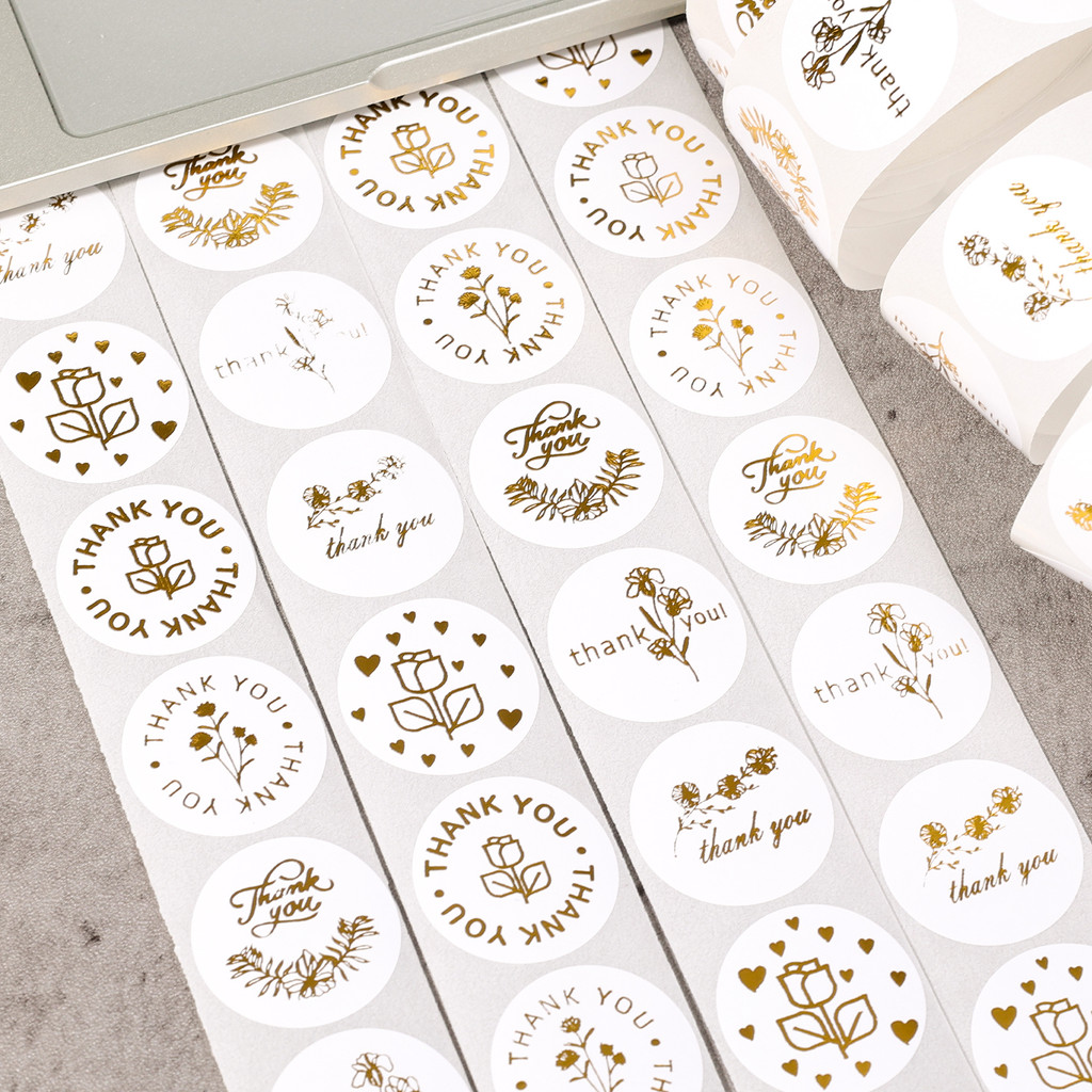 500PCS Gold Foil Thank You Stickers - Round Self Adhesive Gift Card Box ...