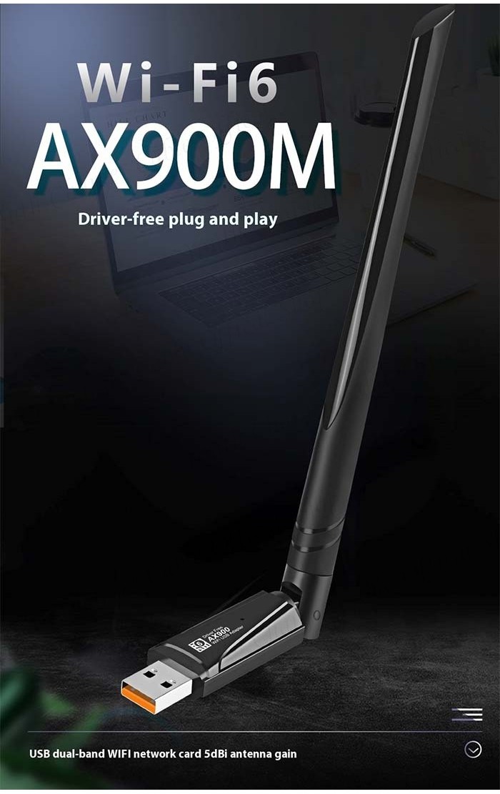WiFi 6 Dual Band USB Adapter AX900 - 2.4/5GHz Wireless Network Card For Desktop & Laptop PCs
