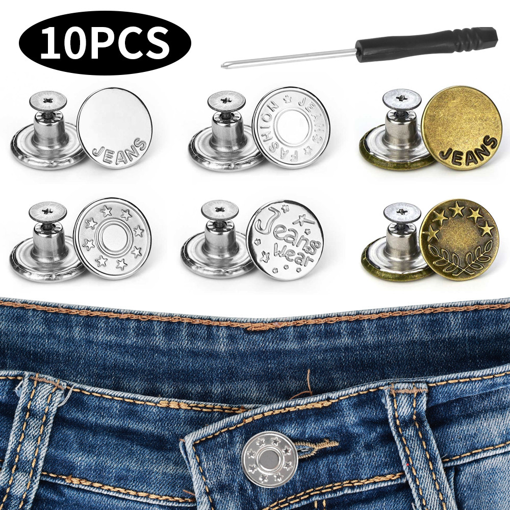 Adjustable Waist Extender for Jeans Metal Buttons with Screwdriver ...