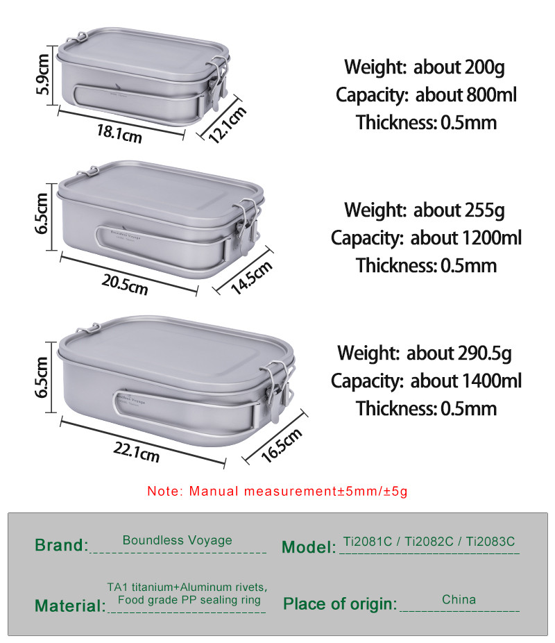 Boundless Voyage Titanium Bento with Lid & Handle Outdoor Camping ...
