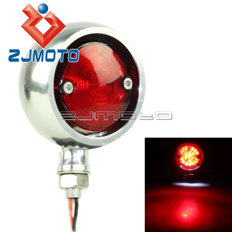 Motorcycle Plate Mount Artudatech Motorcycle License Plate Side Mount With LED Tail Light - Chrome Curve Design Bobber Motorcycle Lights