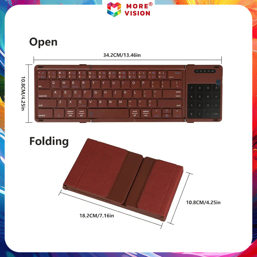 Red Portable Mini folding Wireless Bluetooth 5.1 keyboard with 3 ...