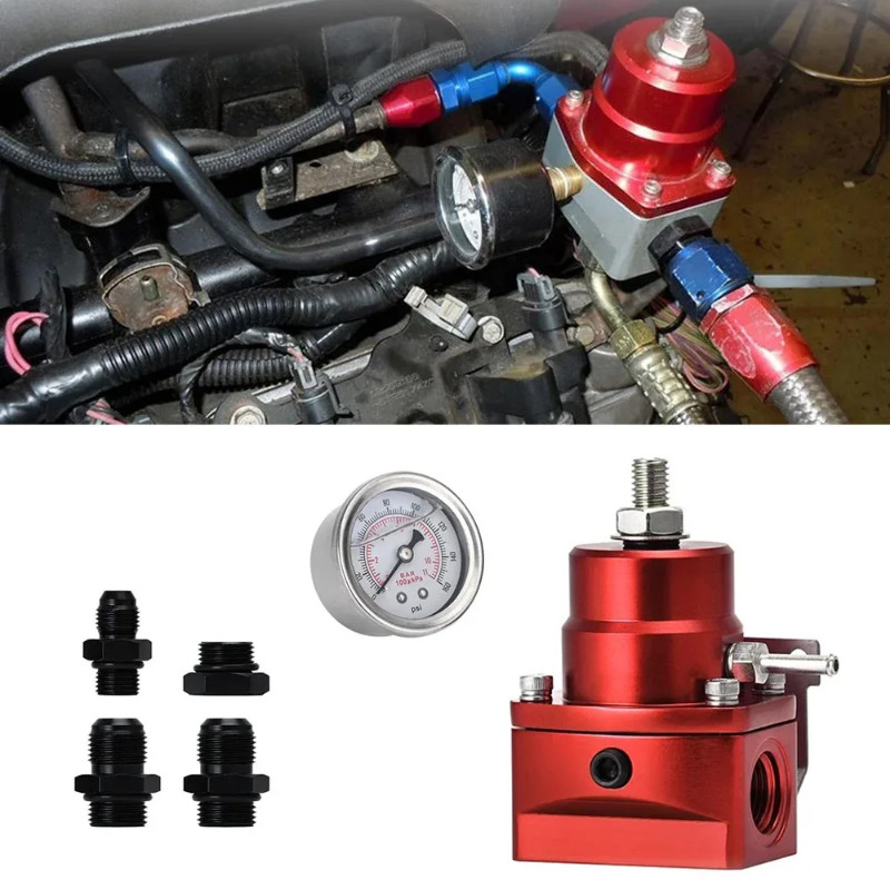 Car Universal Fuel Pressure Regulator Adjustable +Pressure Gauge with ...