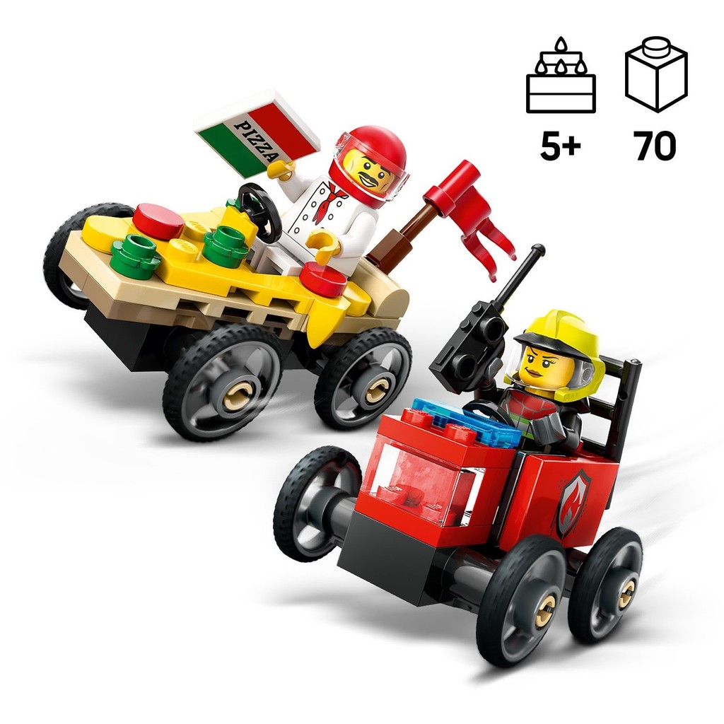 LEGO 60458 City Pizza vs. Fire Truck Race Car Pack Building Toy Set (70 ...