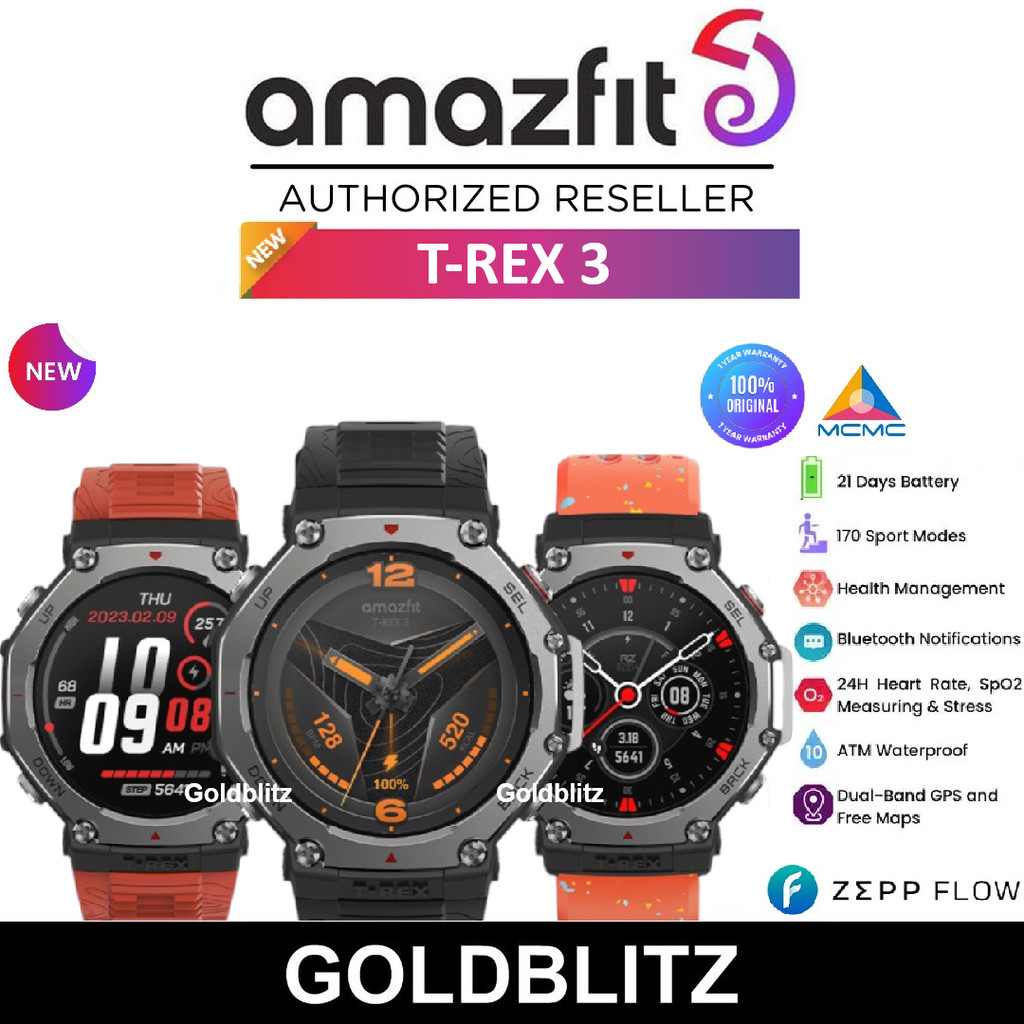 Amazfit T-Rex 3 Pro Outdoor Smart Watch 48mm Sapphire AMOLED Display With Flashlight, Ti Bezel, Dual Band GPS, Offline Maps, 25 Days Battery, 10 ATM, 180 Sports Mode For Android