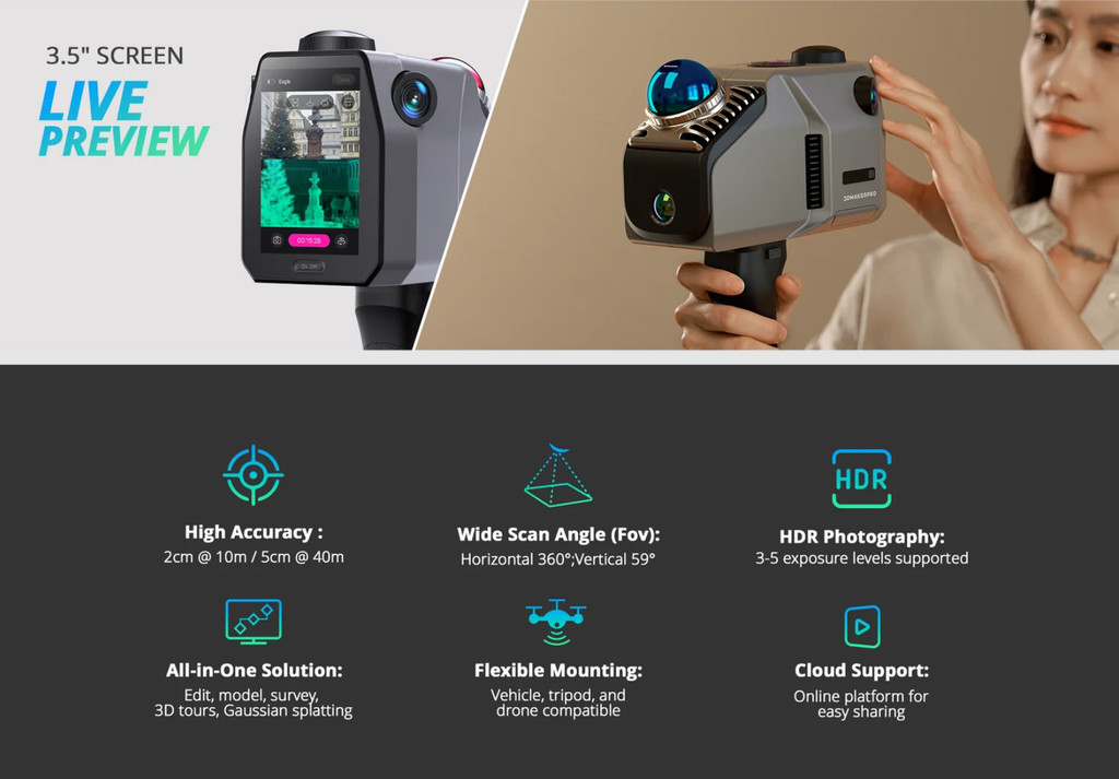 3DMakerPro Eagle Lidar Scanner, 48MP Camera Wide 3D Modeling ...