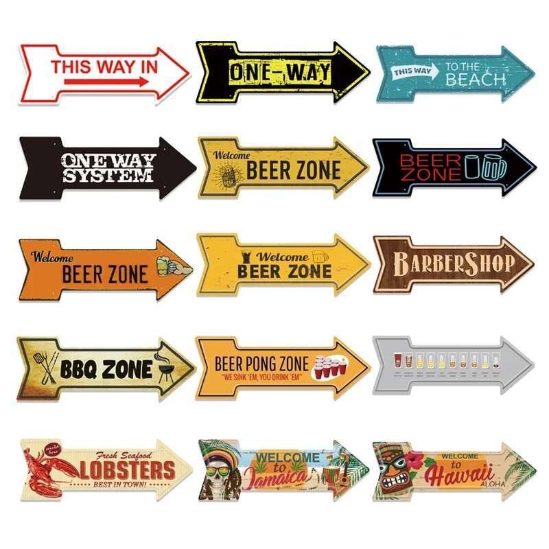 Custom Metal Wall Decor Arrow Plate Direction Plaques Metal Tin Sign ...
