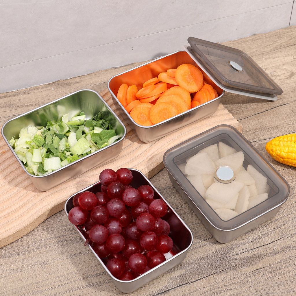 Stainless Steel Crisper Food Storage Box with Sealed Lid Portable Bento ...