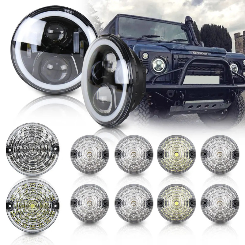 Led 7 inch Headlight For Land Rover Defender 90/110 With Halo Ring+10p ...