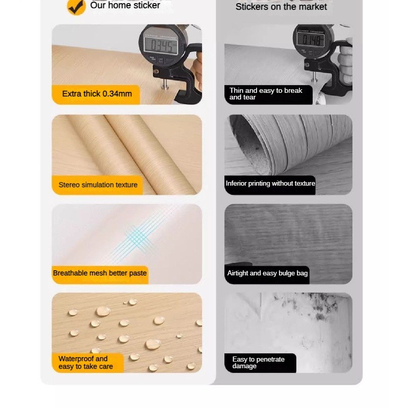 Wood grain desktop stickers waterproof oil-proof anti-scald self ...