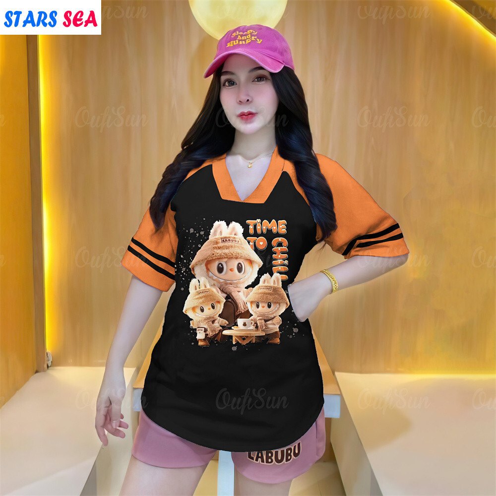 Labubu Premium Ladies And Mens Unisex Fashionable V Neck Labubu Printed ...