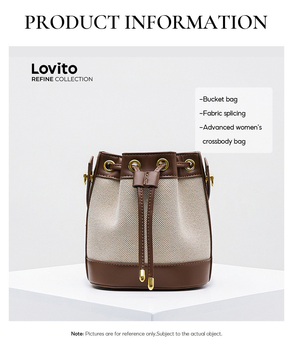 (Lovito Carry) Casual Plain Bucket Bag Fabric Splicing Bag for Women ...