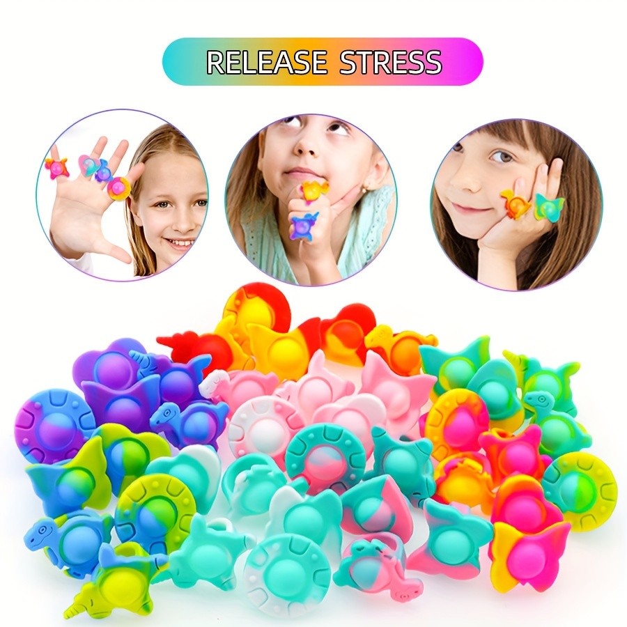 5pcs Assorted Colors Mini Pop Rings Fidget Toys Silicone Party Favors ...