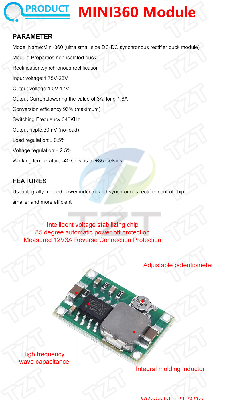 5pcs RC Airplane Module Mini 360 DC Buck Converter Step Down Module 4 ...