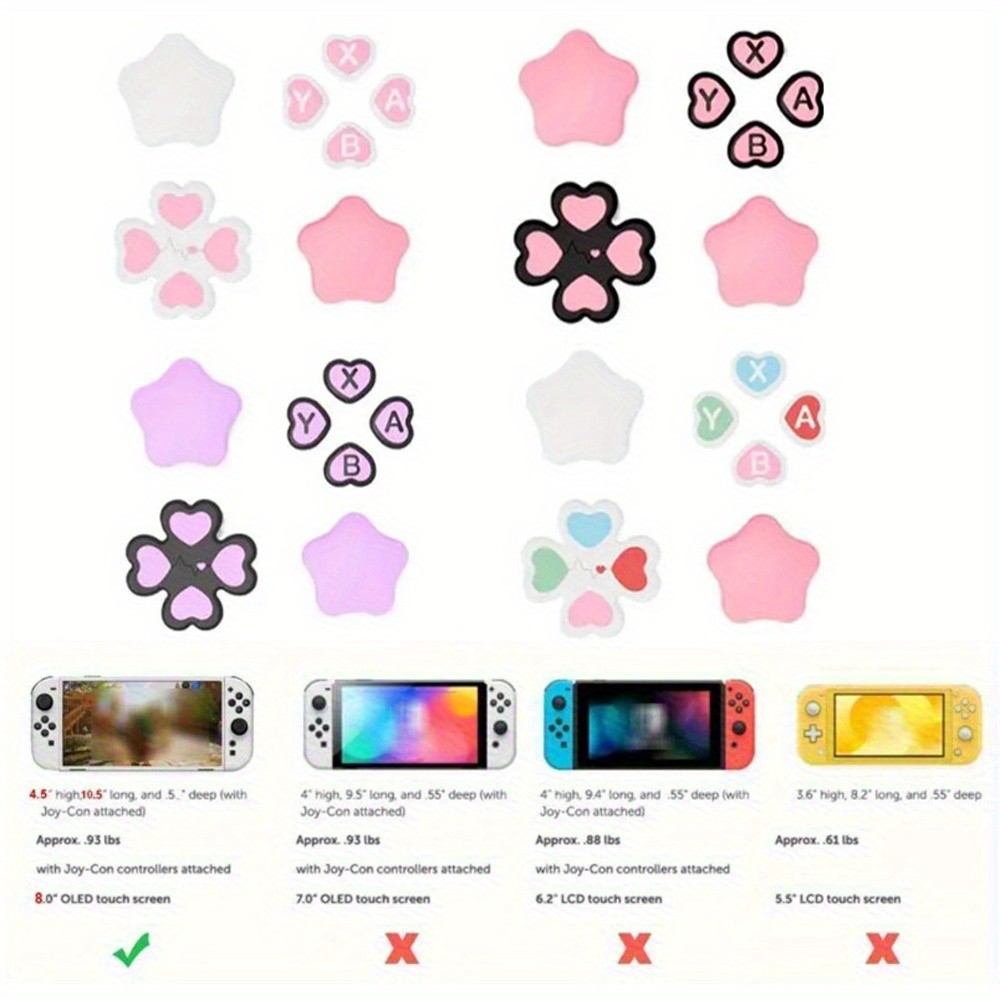 Pink Purple Love Silicone Soft D-pad Cross Button ABXY Key Sticker Skin ...