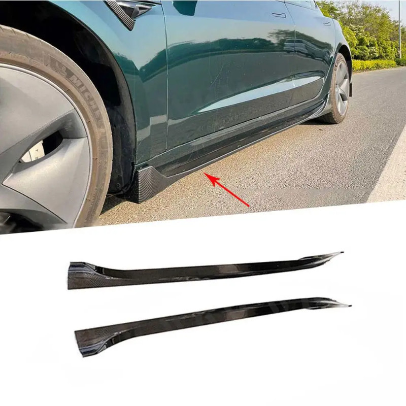 Carbon Fiber Look Car Side Skirts Apron Spoiler Body Kits for Tesla ...