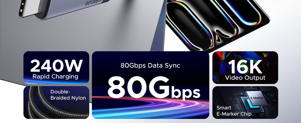 USB C Cable Thunderbolt 5 Cable - 80Gbps Data Transfer & 240W Charging With 8K Display Support 80Gbps USB C Cable - View #13