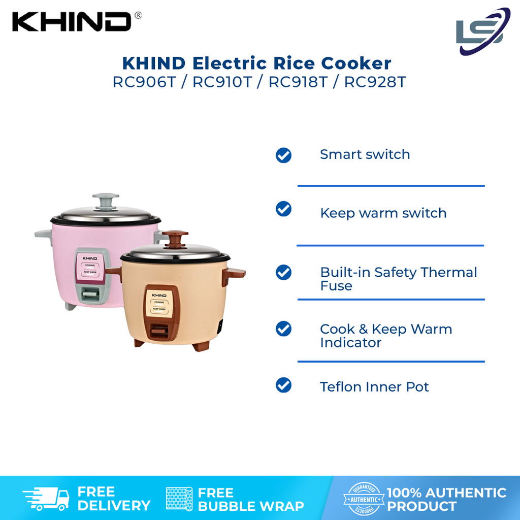 KHIND 0.6L / 1.0L / 1.8L / 2.8L Electric Rice Cooker RC906T / RC910T ...