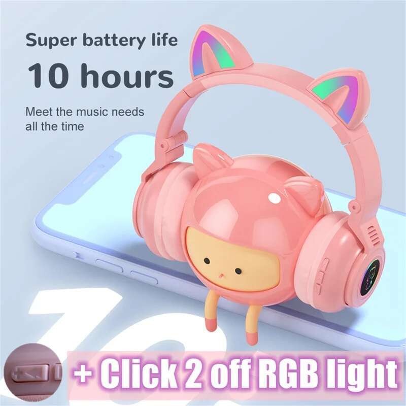 RGB Kids Wireless Headphones With Mic Control Rgb Light Girls Music ...