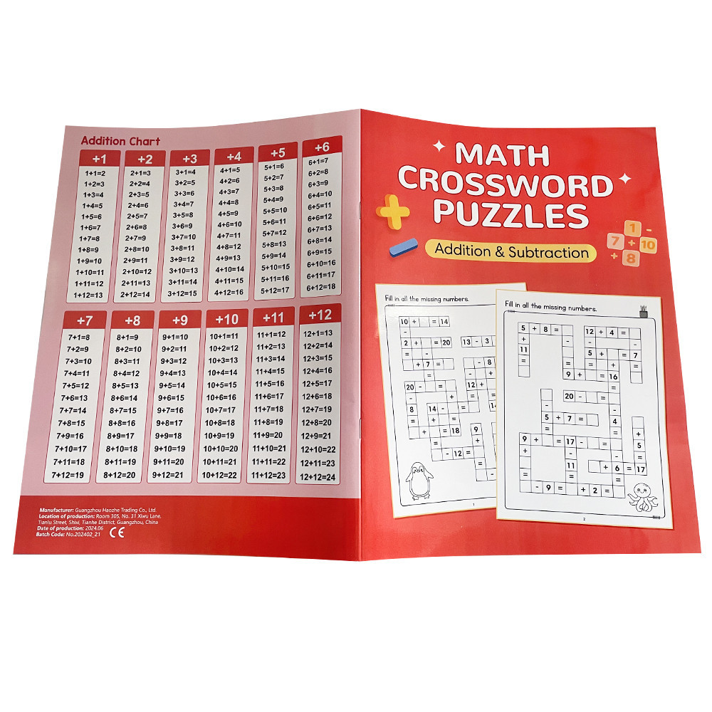 32Pages/Set Math Crossword Puzzles Practice Book for Kids Subtraction ...