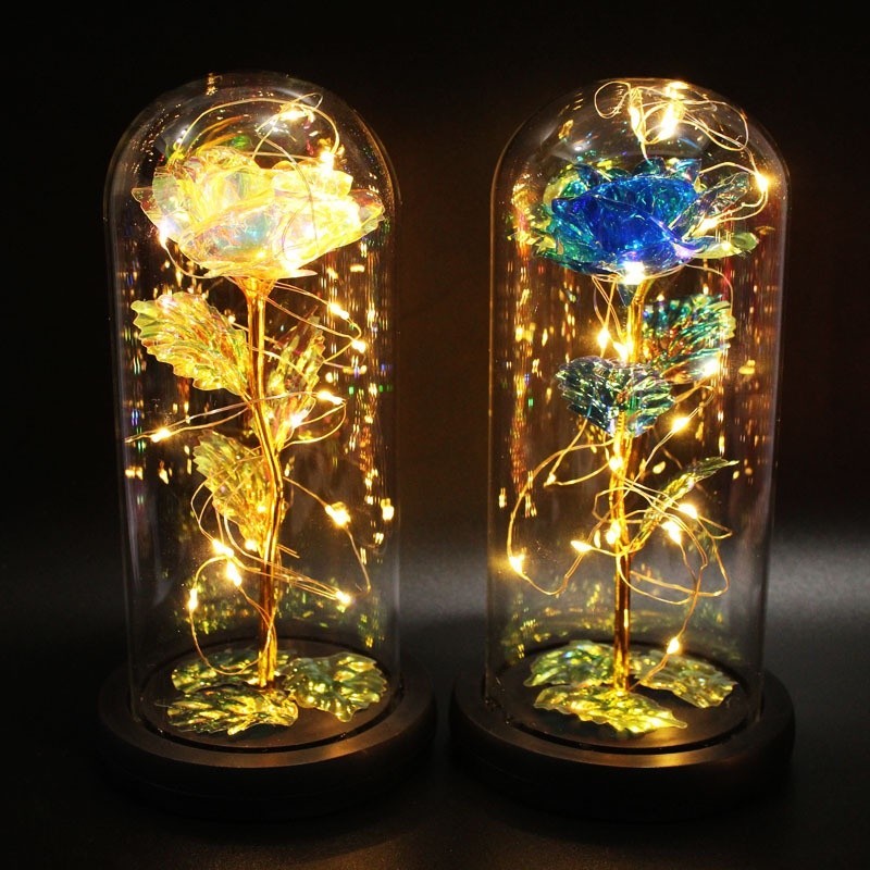 LED Light Artificial Flower Rose In Glass Dome Gifts for Mothers Day ...