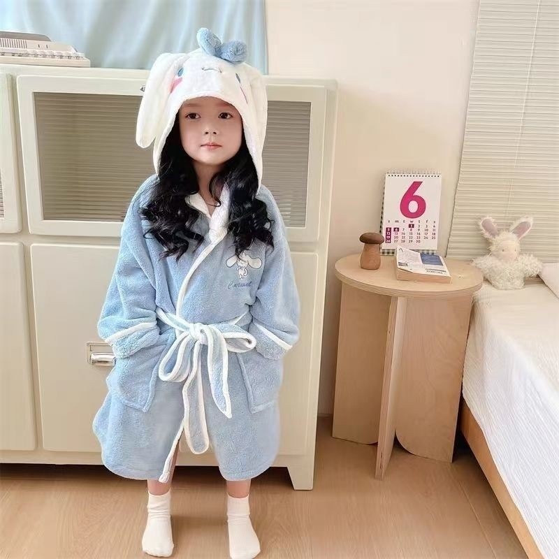 Kuromi coral velvet children's bathrobe pajamas thickened absorbent ...