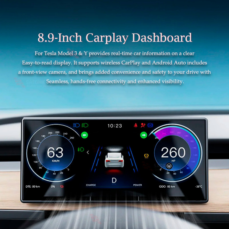 SATONIC 8.9 inch Digital Instrument Cluster Carplay Dashboard For Tesla ...