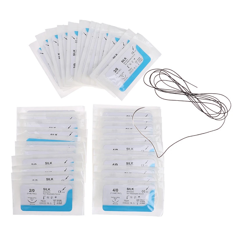 12PCS Dental Surgical Needle Silk Medical Thread Suture Surgical ...