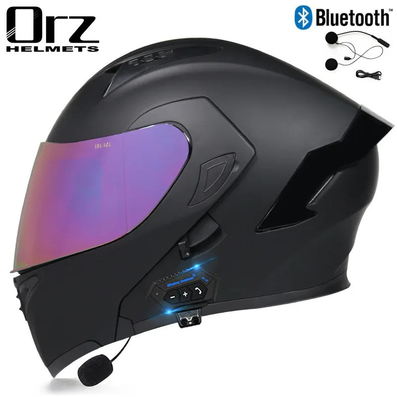 Men Women Dual Lens Bluetooth Motorcycle Helmet DOT Approved Flip Up ...