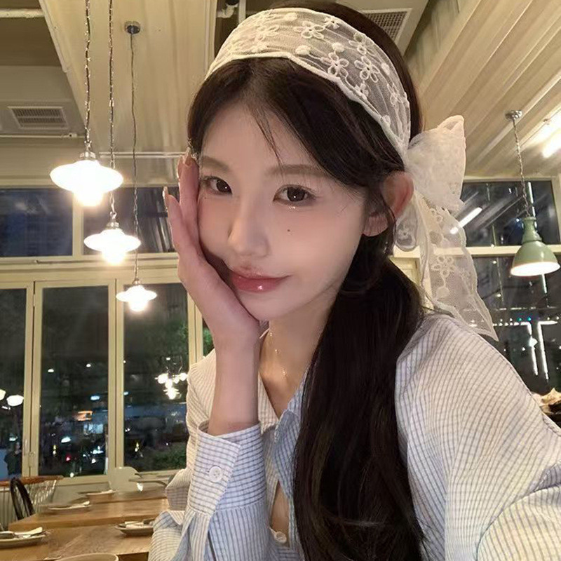Retro Rose Lace Headscarf Flower Bowtie Fashion Women Triangle ...