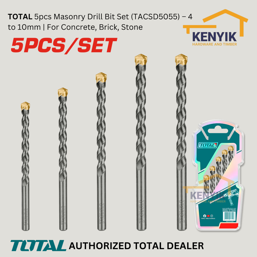 TOTAL 5pcs Masonry Drill Bit Set (TACSD5055) – 4 to 10mm | For Concrete ...