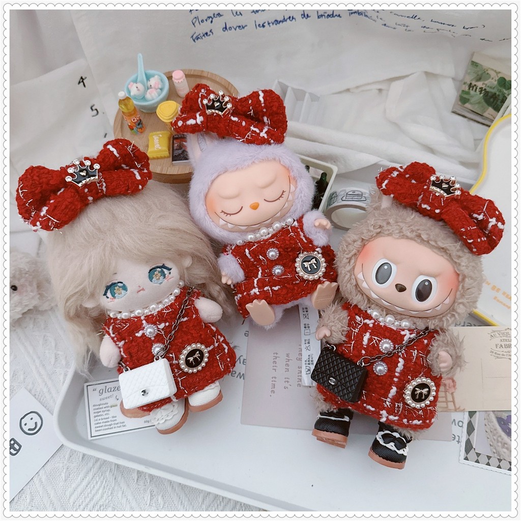 17cm Labubu Clothes Labubu Doll v1v2 New Year Red Chanel Suit | Shopee ...