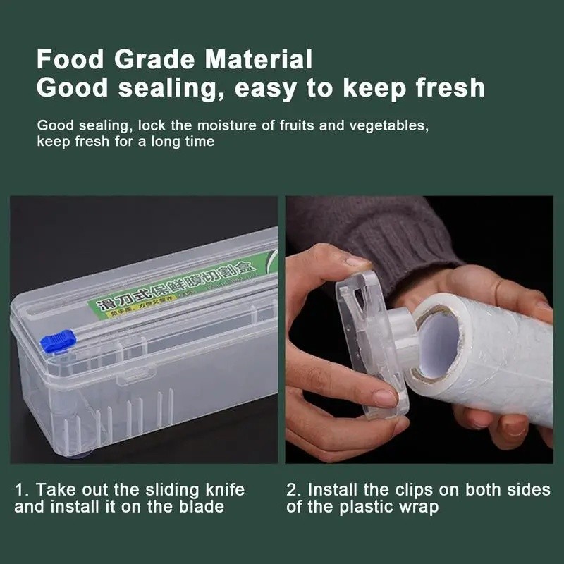 Cling Film Cutter Box Plastic Food Wrap Dispenser with Slide Cutter ...