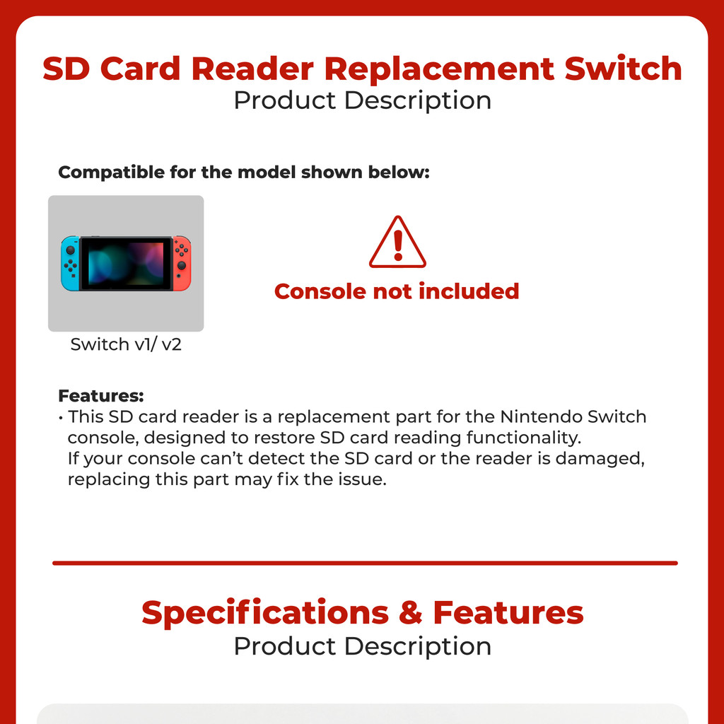 Nintendo Switch SD Card Reader Replacement Part Repair Switch V1/ V2 ...