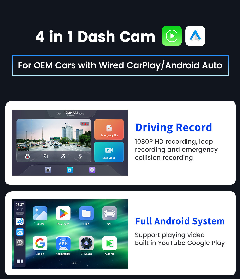 CarlinKit Ai Dash Cam Android 13 CarPlay Wireless CarPlay Android Auto ...