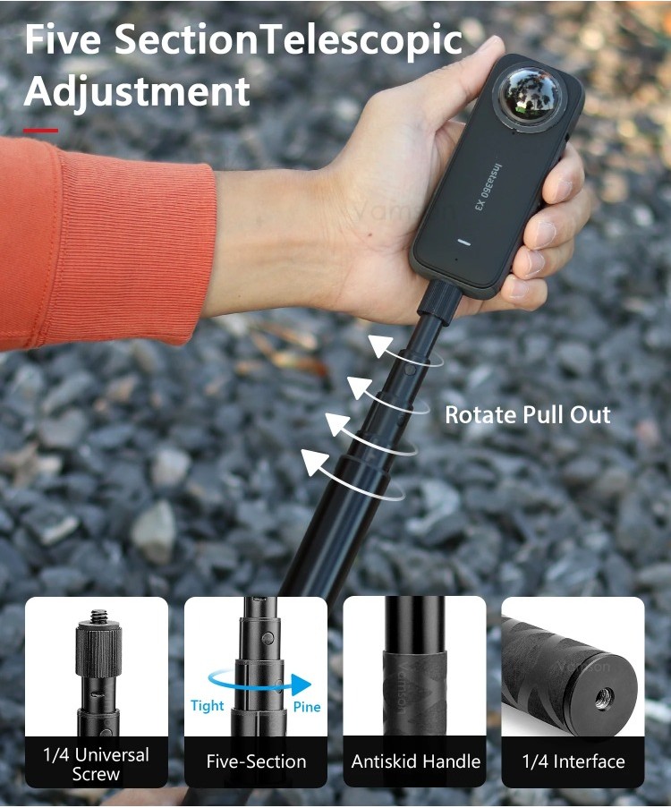 Bullet Time Handle For Insta360 X5 X4, Invisible 360 Degree Rotatable Handle For Insta360 X5, X4, Insta 360 X4 Air Action Cameras - View #8